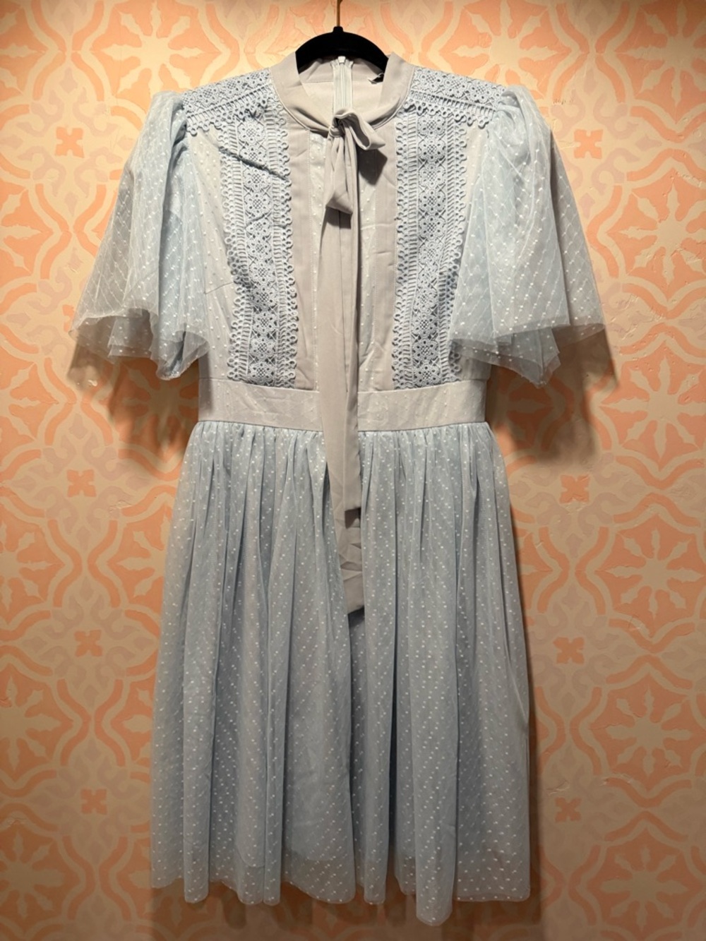 Ivy City Light Blue Lace Tie-Neck Dress